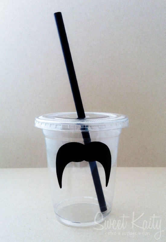 24 Black Mustache Disposable Party Cups, Lids & Plastic Straws - Mustache Bash - Little Man Party - 12 oz or 16 oz Il_170x135