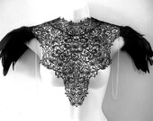 Steampunk lace detachable collar necklace silver chain and black voluminous epaulets epaulettes 'Body Tattoo' Burning Man. LIMITED EDITION