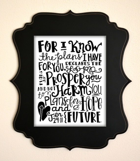 Jeremiah 29:11 Bible Verse Hand - drawn Art - Printed on 8x10 Matte Photo Paper