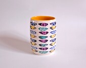 Mid Century Flower Pattern Design Vase  - hand made ceramic pottery