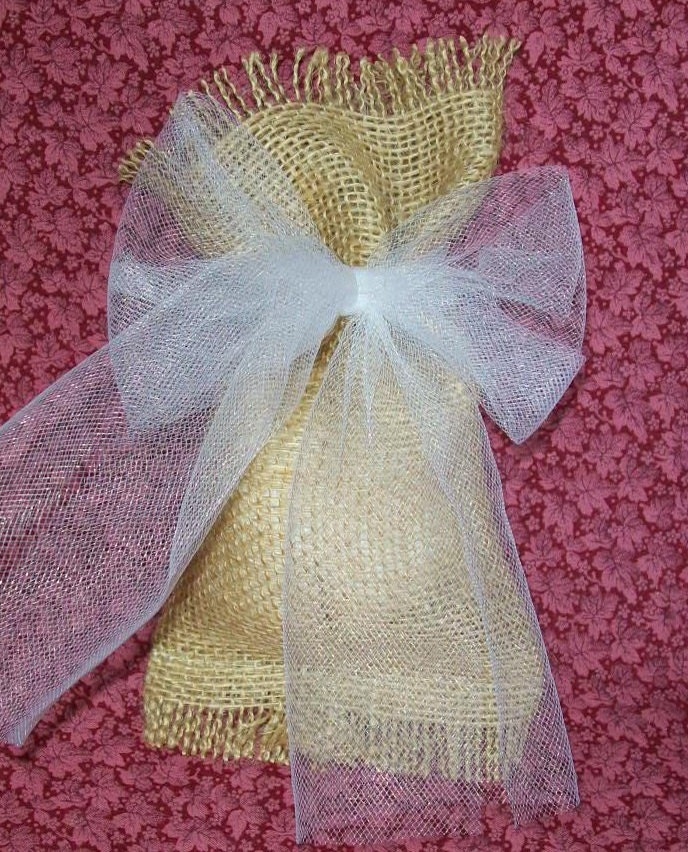 10 Burlap White Tulle Ties Wedding Party Favor Gift Bags Country Rustic