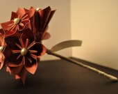 Elegant Red with Premium Pearls Origami Paper Flower Bouquet - Wedding, Bridal, Decoration, Centerpeice, Valentines,  Dozen, Set of 12