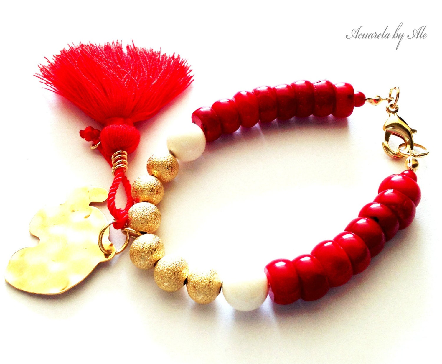 Elephant bracelet. Tassel bracelet. Coral bracelet. Turquoise bracelet. Yoga bracelet. Acuarela.