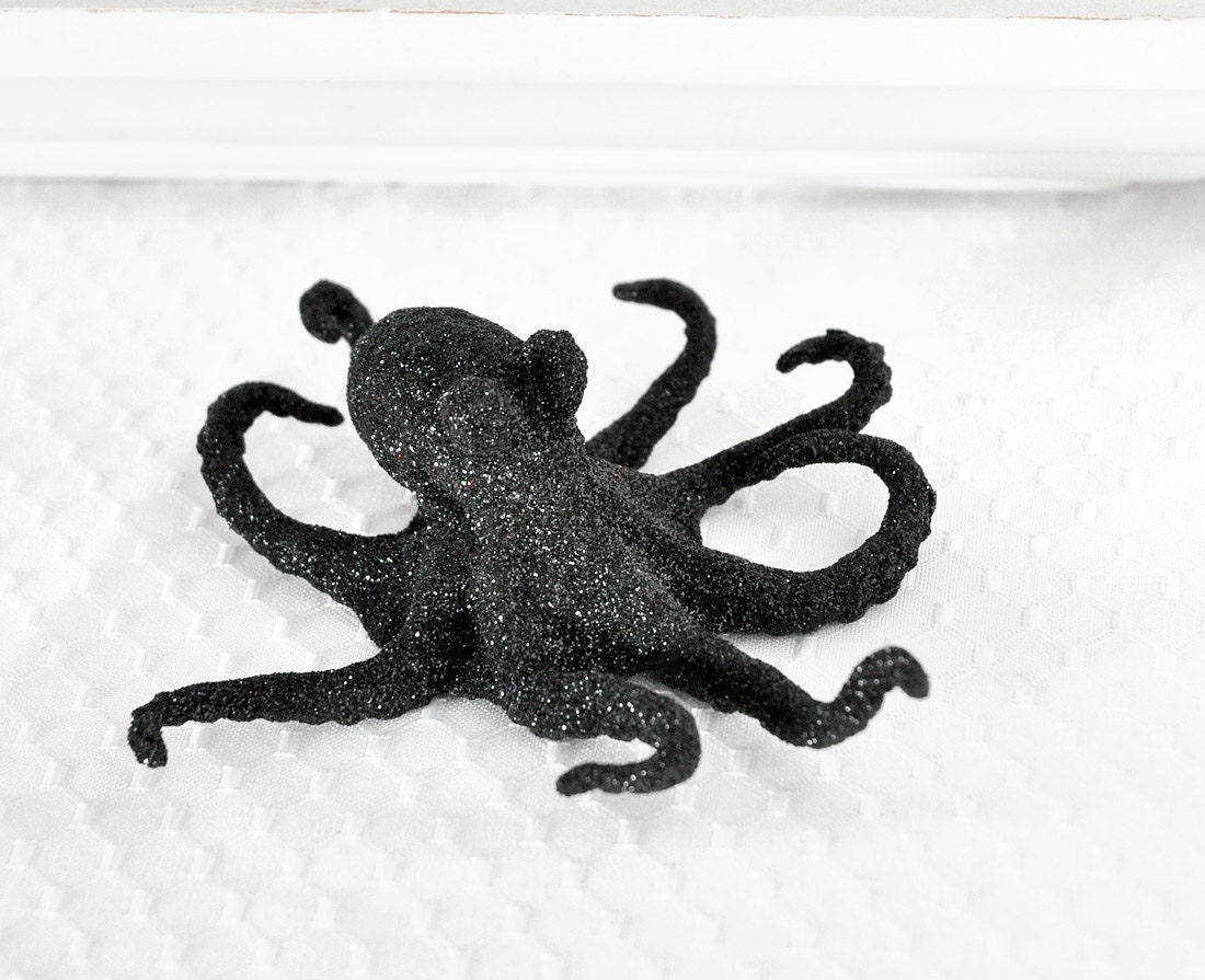 Octopus Glitter Critter Nautical Home Decor in Black for Birthday Gifts, Beach Wedding Table Settings, Showers and Nursery Decor