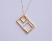 Asymmetrical Geometric Necklace, Art Deco Inspired, Gold Rectangle and Squares, Dominant Necklace for Women, Gift for Mom, Teacher, Friend