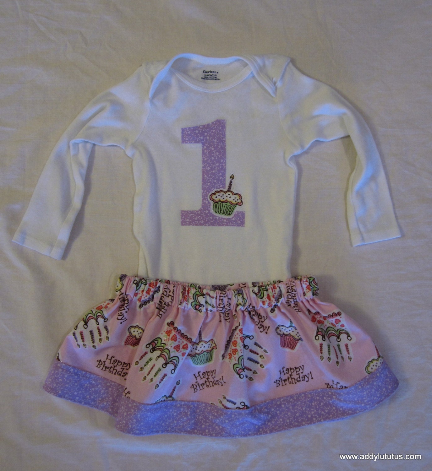 First Birthday applique onise and birthday skirt