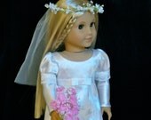 American Girl, 18 inch doll clothes: Vintage wedding dress from late 1960s and early 1970s with veil and handmade shoes