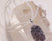 Druzy-Purple Stone-GreyStone- Amethyst--Moonstone-Beaded Choker-Sterling Silver Pendant-Necklace