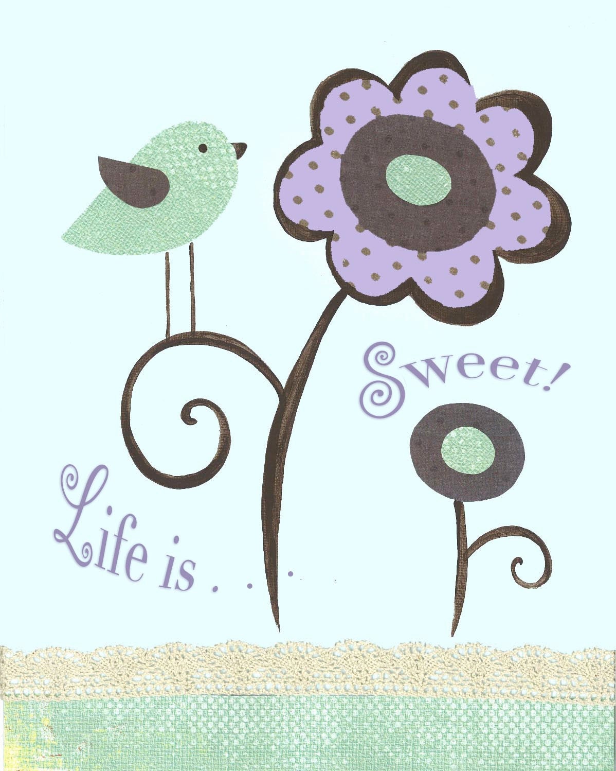 Purple Green Flower Nursery print, M2M Brooklyn Bedding, Baby girl art, 8x10 nursery print, kids wall art, bird room decor, Life is Sweet