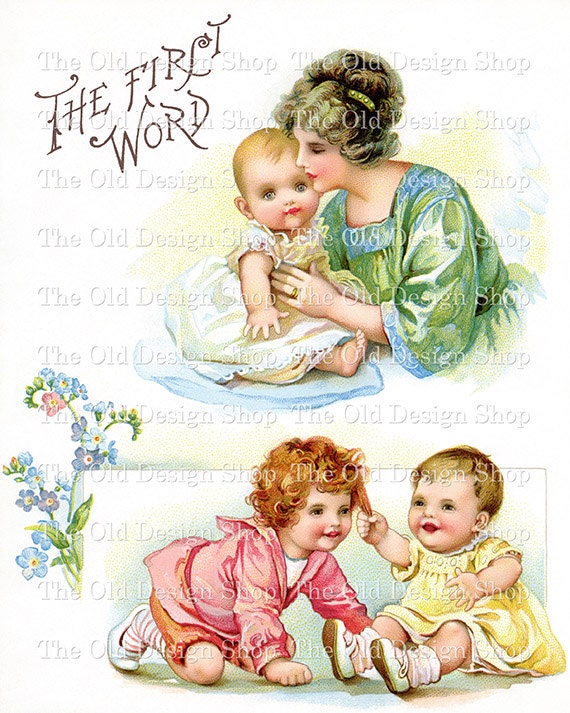 Vintage Baby Digital Printable Clip Art Image for Cardmaking Mixed Media Graphic Design Etc
