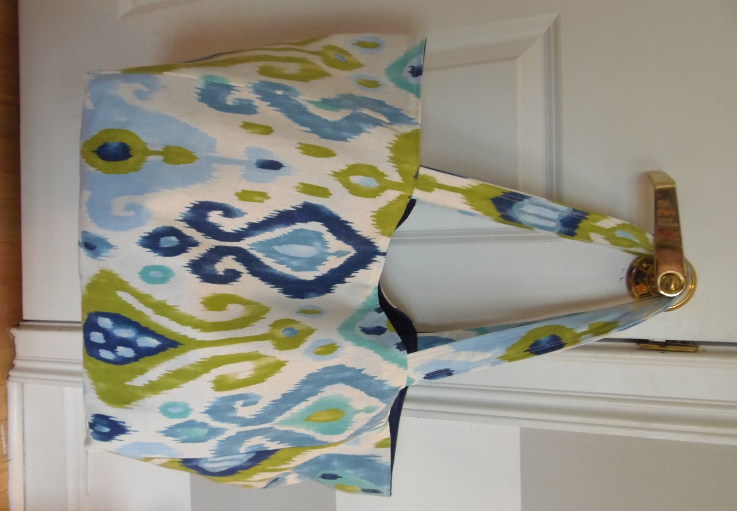 Large Handmade Beach Bag/ Tote Bag or Diaper Bag in Blue Ikat