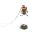 SALE Pink Fox in a Jar Miniature Pink Fox in Grass Necklace - a small pink fox in a 3cm jar, perfect Valentine gift, 16 inch chain