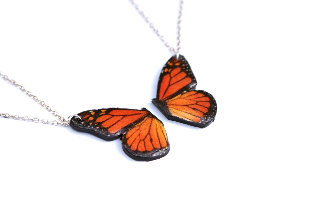 Monarch Butterfly Friendship Necklace, Danaus Plexippus, 16 Inch Chain