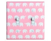Pink Elephant Nursery decor / Double Toggle Light Switch Plate Cover / Baby Girl Nursery / Kids Room Decor / Fabric From Japan