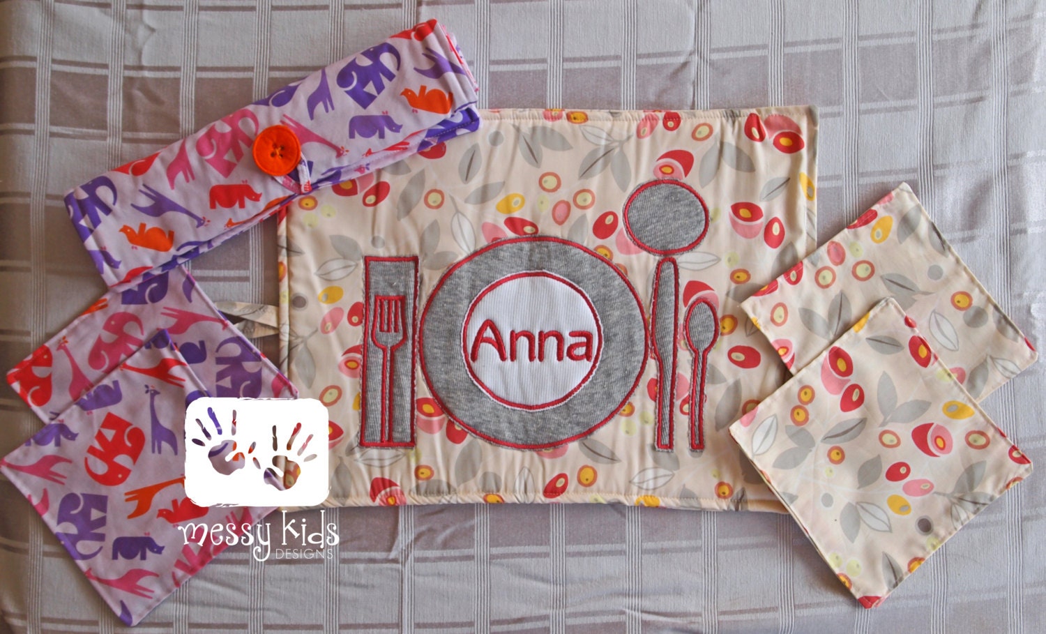 Montessori Teach Me Placemat with Matching Napkins Free Personalization Your Pick the Fabric