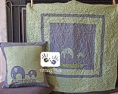 Elephant Quilt and Coordinating Pillow FREE personalization, It's A Jungle In There
