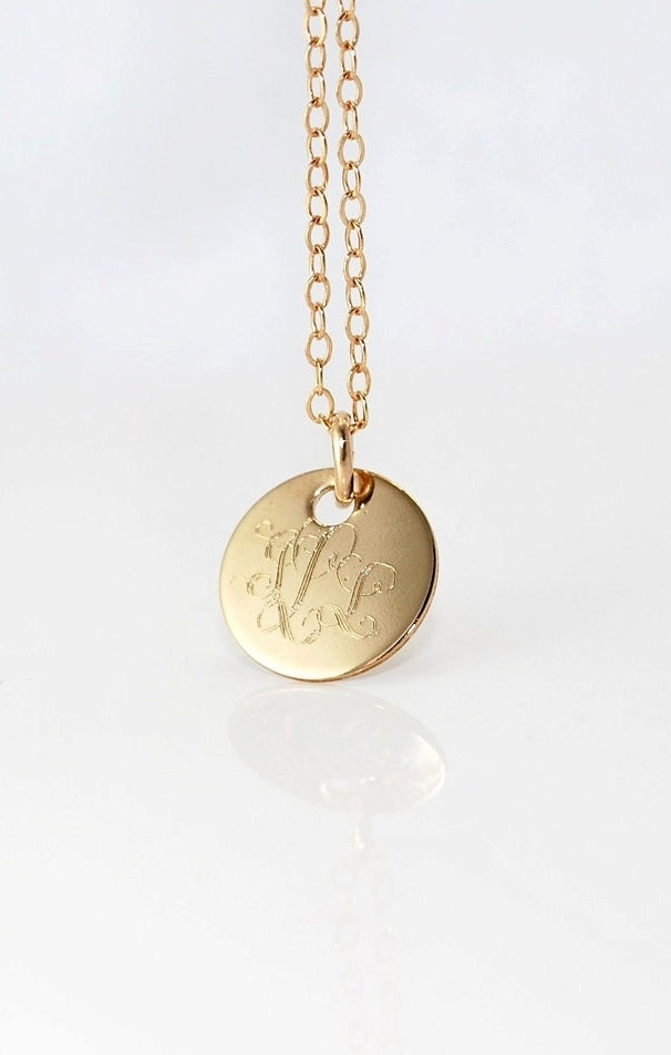 1/2 inch MONOGRAMMED Gold pendant Necklace - 14k Filled small Initial charm  - Gift for her-  New Baby - Personalized on both sides