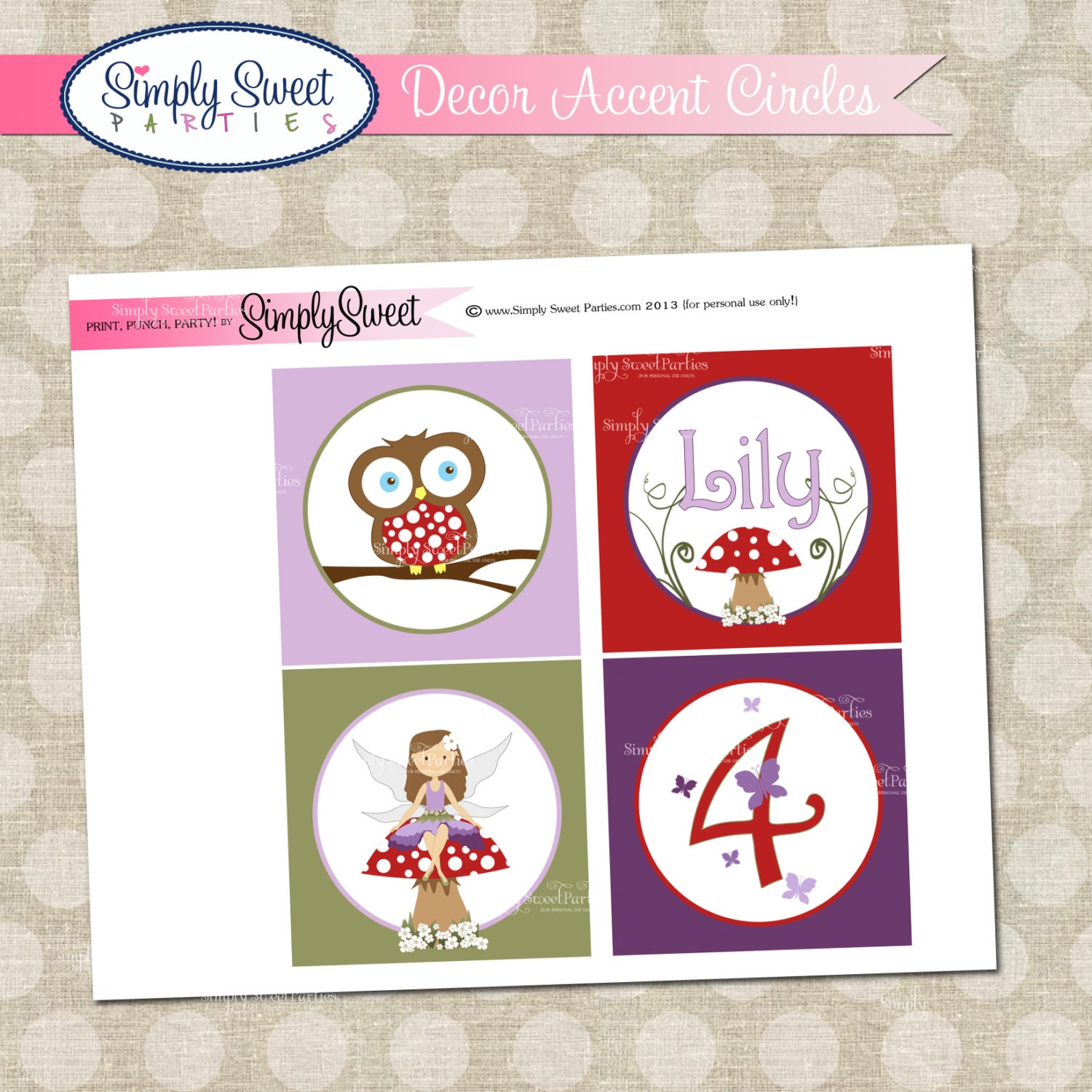 Woodland Fairy Birthday Party DIY printable Accent Circles Il_170x135