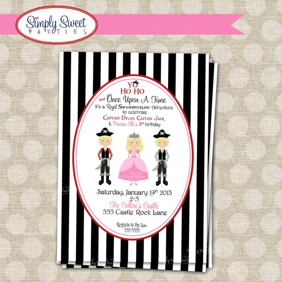 Princess and 2 Pirates Birthday Party DIY printable PDF Invitation Il_570xn