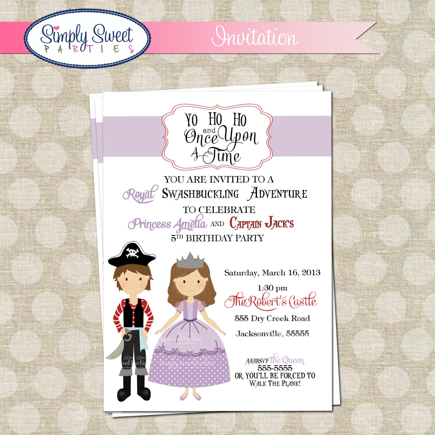 Pirate and Princess Birthday Party PDF file for 5x7 invitation Il_570xn