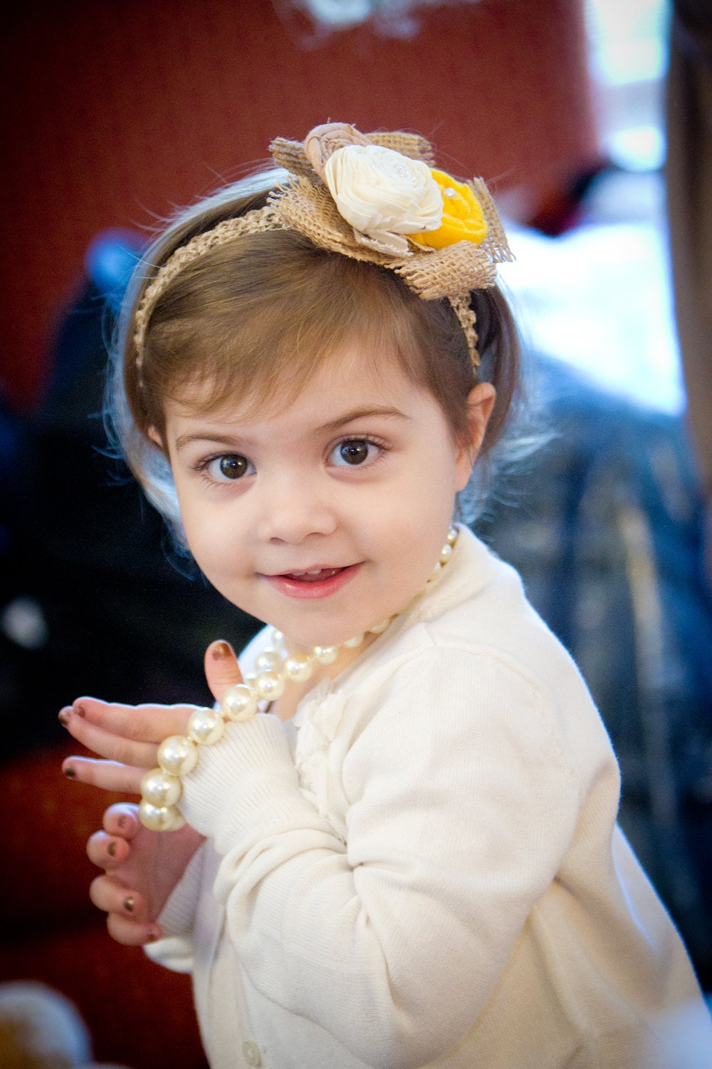 Beautiful Large Rosette Flower Girl Headband, Wedding Accessory