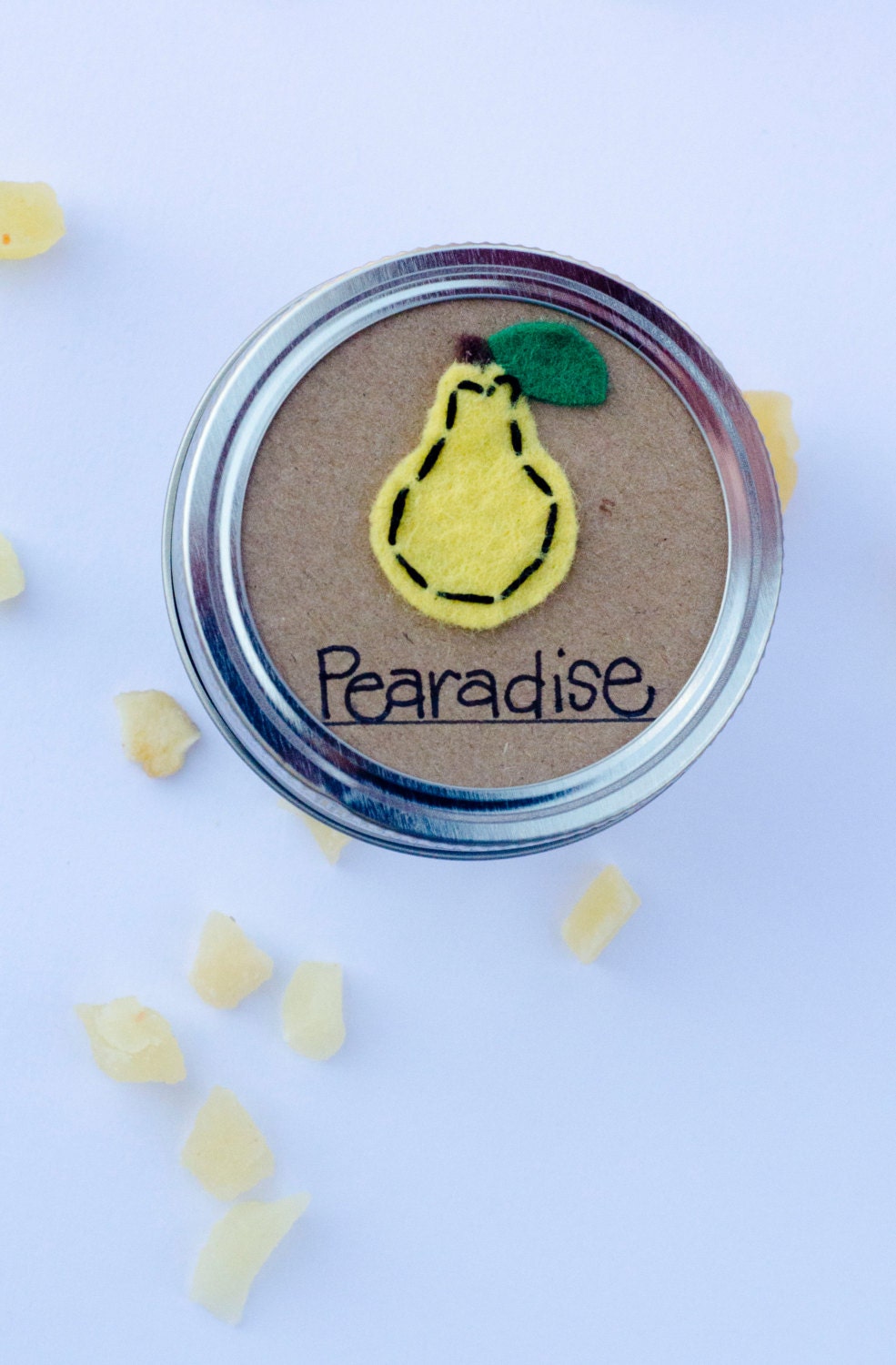Mason Jar Gift Label: 6 PEAR Felt Regular and Wide-Mouth Mason Jar Toppers