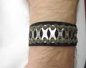 Personalized Bicycle Chain Bracelet, Recycled Bicycle Jewelry, Leather Cuff, Sports Jewelry, Bicycle Jewelry