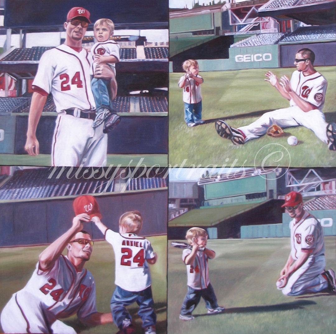 Collage Custom Portrait - Baseball Themed - Father and Son - Great Father's Day Gift - 18"x18"