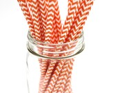 ORANGE CHEVRON Stripe Paper Straws- paper straws-orange chevron straws-retro paper straws-25 count Il_170x135