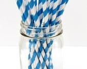 BLUE Stripe Straws-25 Blue Stripe Straws-retro stripe straws-paper straws-blue paper straws-25 count Il_170x135