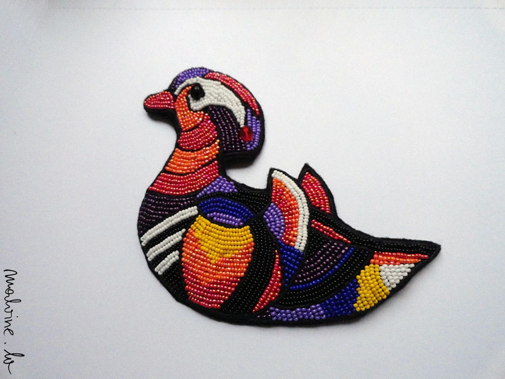 Colorful beaded statement brooch "The Mandarin Duck"  READY TO SHIP
