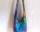 Batik Hobo Bag, Sling Bag, Blue, Purple, Orange, Bright, Colorful, Flowers, Geometric, Striped, Summer, Hippie Purse, Crossbody Bag