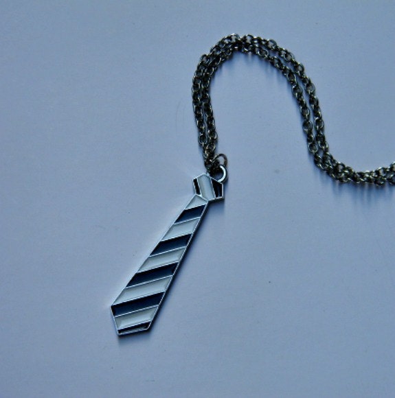 Black & White Striped NeckTie Necklace
