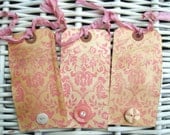 All Occasion Damask Pattern Handmade Shabby Chic Pink Vintage Large Gift Tags, Vintage Tags, Scrapbooking Journaling Paper Goods Gift Wrap