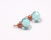Large Aqua Quartz Onion Copper Handmade Wire Wrapped Interchangeable Dangles Pair for Earrings -DANGLES ONLY
