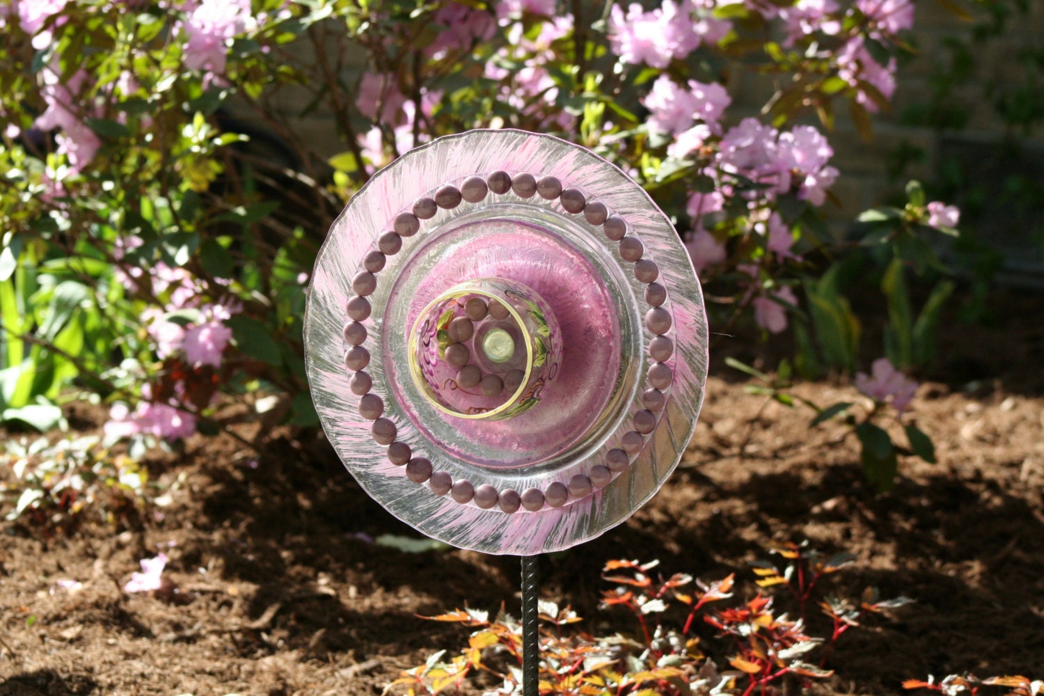 Yard and outdoor GARDEN sun catcher with recycled glass