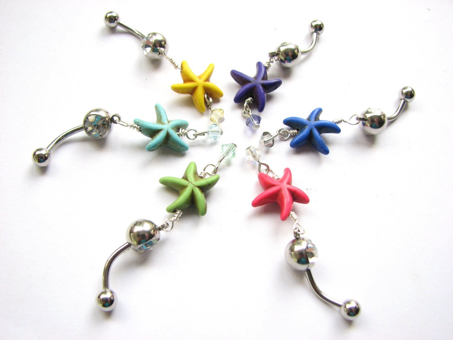 Starfish Belly Rings, Neon Star Fish Belly Button Jewelry, Sea Stars