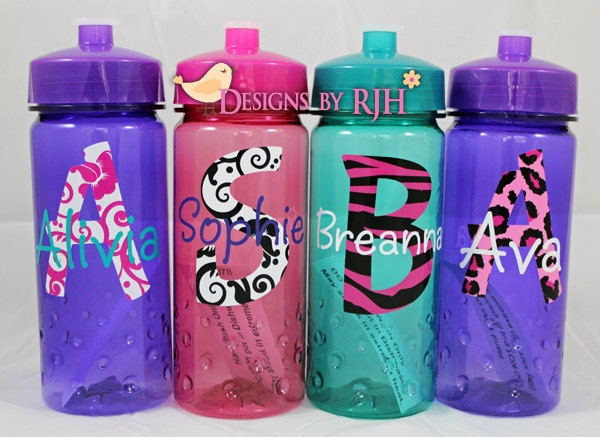 Monogram & Name Personalized 16oz Sports Water Bottle - For Kids - Party Favors, Gifts - Fun Colors