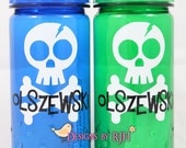 Skull Design & Name Personalized 16oz Sports Water Bottle - For Kids - Party Favors, Gifts - Fun Colors