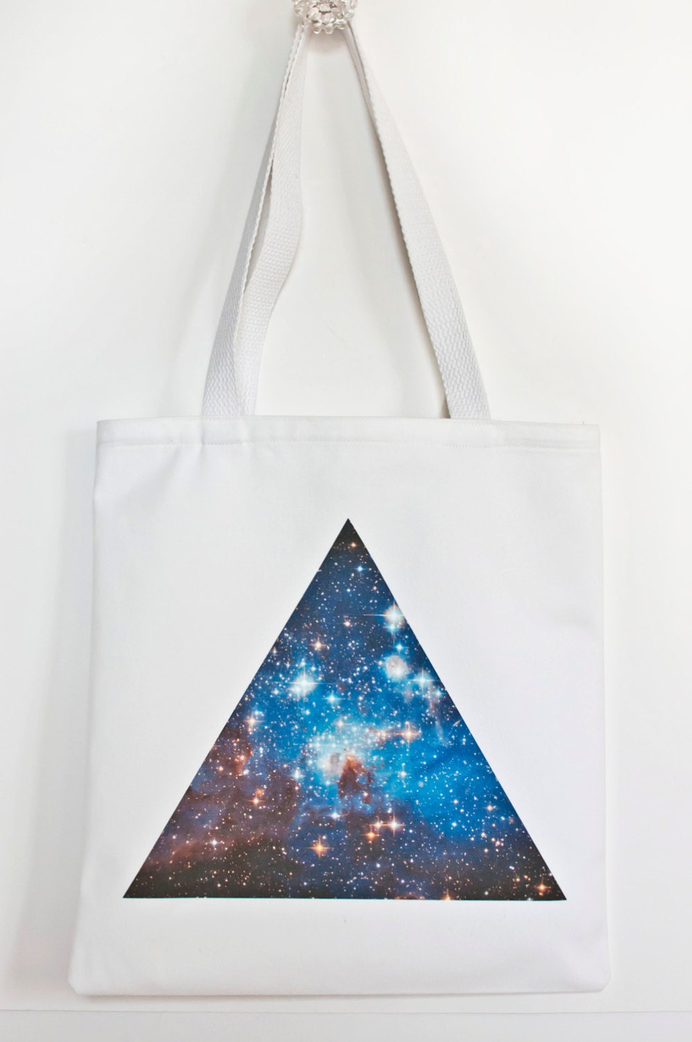 Space Galaxy Nebula Print Blue Triangle White Tote Bag Canvas Shopper