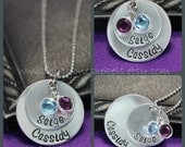 Personalized Mom Necklace,  Hand Stamped Birthstone Necklace, Two name Necklace, Mother of Two Necklace, Birthstone Necklace