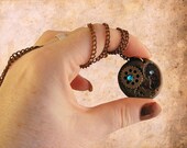 Steampunk watch pendant. Copper finish, bronze gear, & swarovski crystal. Handmade jewelry.