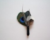 Peacock Boutonnieres - Wedding Boutonnieres - Groom's Boutonniere, Groomsmen Wedding Boutineers, Peacock Feather Boutineer - Lapel Pin