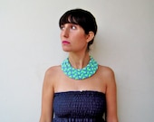 The triple braid necklace - handmade in grey and neon green fabric