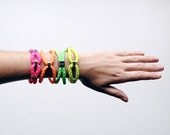 the rope bracelet - handmade with neon fabric and stainless steel beads