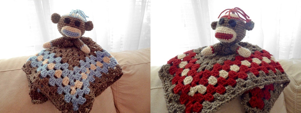 Red or Blue Sock Monkey Lovie Blanket