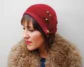 Hand Draped Cranberry Velour Cloche