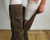 Dainty Lace Boot Cuffs - 3 colors - strechy knit boot topper w/ lace trim & buttons - faux legwarmers - lace cuff - boot socks - leg warmers
