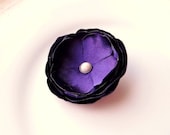Lapis Purple Flower Hair Clip, Deep Purple Bridesmaids Bridal Gift, Pearl, Simple, Fascinator, Satin Fabric Flower, Alligator
