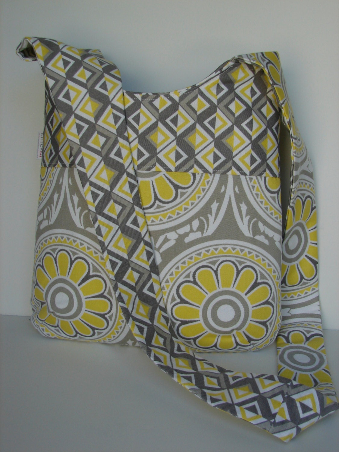 Brooklyn Bag in Yellow and Grey Flowers , Cross Body, Mail Sack, Messenger Bag